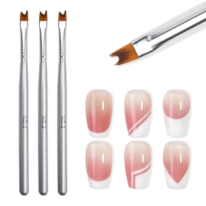 Three-piece silver metal nail art brush set with NO.8 U-shaped crescent fiber bristles