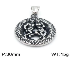 Gros plan du pendentif médaillon Gémeaux rétro en acier argenté de 30 mm de diamètre