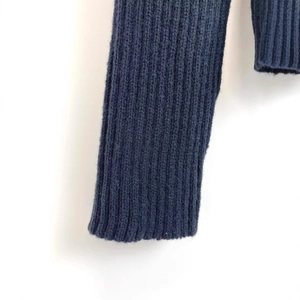 Navy blue ribbed knit jacket with lapel collar and asymmetric zipper for women