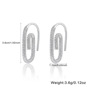 Detailed dimensions and weight of S925 silver paperclip earrings with cubic zirconia