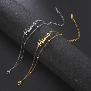 Stainless Steel Mama Letter Charm Bracelet With Layered Bead Chain Adjustable Mother Day Gift Jewelry For Women