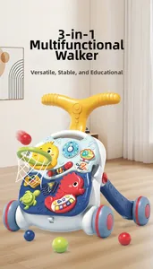 3-in-1 baby walker with musical piano, educational panel, and basketball hoop feature