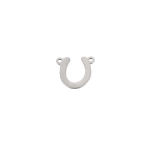 Close-up of silver U-shape stainless steel connectors with dual holes for jewelry DIY