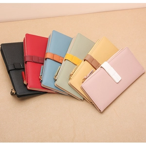 Stylish long leather wallets for women in six vibrant colors with zipper closure