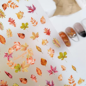 5D stereoscopic autumn leaf nail art stickers with Autumn is coming gold lettering