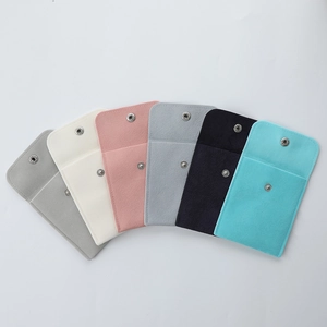 Set of six thickened velvet jewelry pouches with metal snaps in various elegant colors