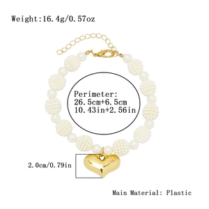 Love pendant pearl pet necklace with gold heart charm and size specifications