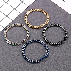 Hip hop stainless steel Cuban chain bracelets in gold, rainbow, black and blue colors