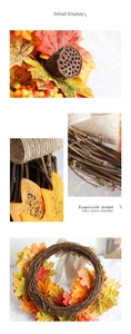 Detailed macro view of artificial maple leaves and natural rattan wreath base texture