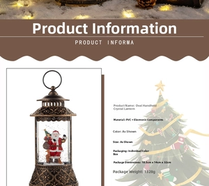 Detail view of oval Christmas crystal lantern with Santa Claus and product specifications