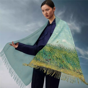 Écharpe artistique style peinture Van Gogh en cachemire avec de longs glands élégants