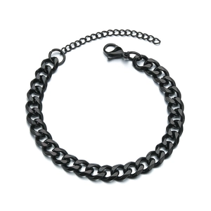 Detail view of a black Cuban link bracelet featuring a secure lobster clasp and extension chain