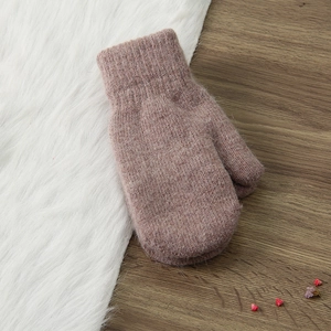 Thick rabbit fur knit gloves in dusty rose pink for winter warmth with fleece lining
