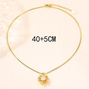Gold stainless steel sunflower necklace with zircon pendant and 40+5CM adjustable chain