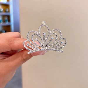 Girl's silver crystal crown hair comb with sparkling rhinestones for princess party