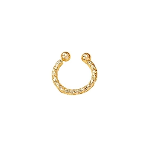 Minimalist gold textured geometric lip clip and nose ring with circular metal ends