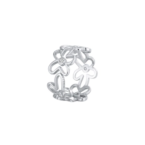 Elegant hollow floral S925 sterling silver ring with white zircon stones for women