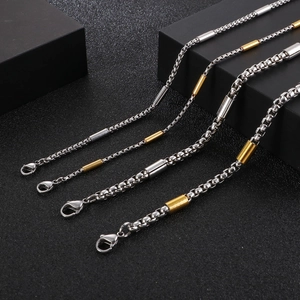Box Chain Necklace 316L Stainless Steel Cylindrical Tube Bead Minimalist Geometric Trendy Jewelry For Men Women