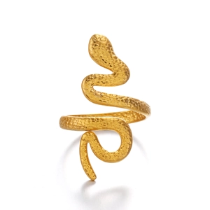 Adjustable 18K gold plated stainless steel snake ring with realistic scale texture