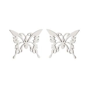 Elegant silver hollowed-out butterfly stud earrings in polished stainless steel for women