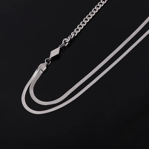 Rhombus Star Pendant Double Layer Necklace Titanium Steel Spliced Cuban Snake Bone Chain Hip Hop Jewelry For Women Men