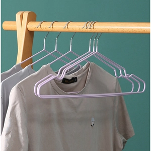Light purple non-slip dipped metal hangers with shoulder grooves for clothes drying