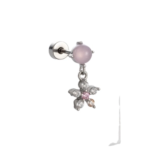 Silver titanium steel flower stud earring with pink zircon and sparkling crystals
