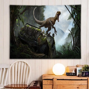 Arazzo da parete con dinosauro foresta giurassica su parete di legno bianca per camera