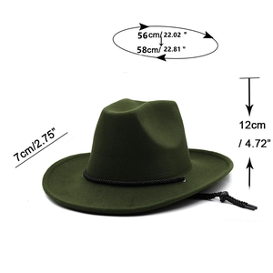Dark green wool felt jazz fedora hat with adjustable chin strap and 7cm wide brim