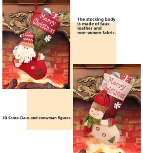 Detail von 3D Weihnachtssocken mit Nikolaus und Schneemann aus Kunstleder und Vliesstoff