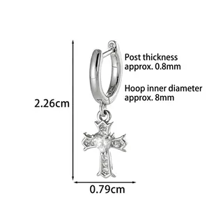 Silver cross hoop earrings with heart-shaped crystal pendant and sparkling star accents