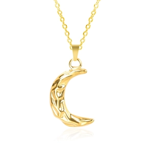 18k gold plated stainless steel crescent moon necklace with hammered texture finish