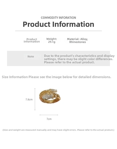 Detailed specs of gold snake wrap bracelet with rhinestones, 29.1g alloy jewelry