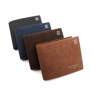 Classic men's short leather wallet with matte finish in black, blue, and brown colors