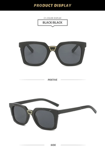 Front and side views of vintage black square oversized sunglasses with UV protection