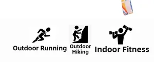Functional icons showing outdoor running, hiking and indoor fitness for this colorful bandana