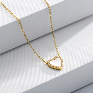 Heart Necklace 925 Sterling Silver White Mother Of Artificial Pearl Pendant Cubic Zirconia Clavicle Chain Jewelry For Women