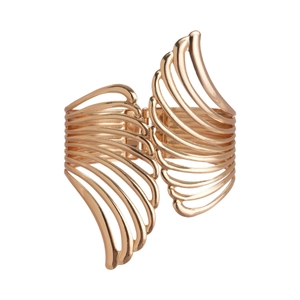 Exaggerated golden cutout wing cuff bracelet with a polished finish and open design