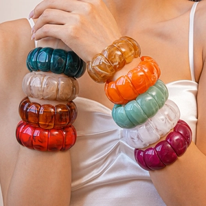 Chunky Elastic Bracelet Acrylic Resin Marble Texture Geometric Block Stretch Vintage Bohemian Jewelry For Women