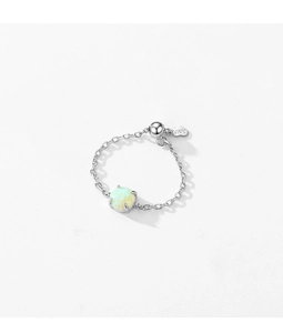 Close-up of S925 sterling silver opal ring with adjustable chain and heart pendant
