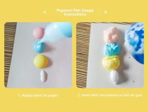 Detail showing DIY popcorn pen application and heat expansion effect on paper surface