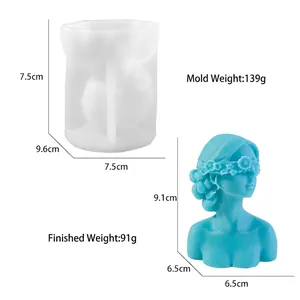 Detail view of silicone mold for blindfolded girl candle with accurate dimensions and weight