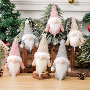 Christmas Gnomes Decorations Knitted Hat With Star Faux Fur Beard Faceless Doll Hanging Ornament Holiday Home Figurines