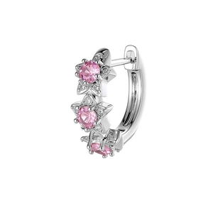 Silver star hoop earrings with micro-set pink zircons and clear crystals in minimalist style