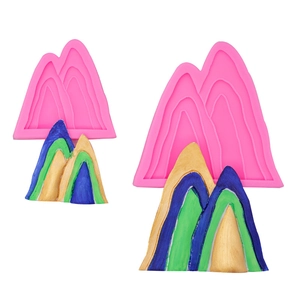 Pink silicone mountain range molds for DIY resin crafts and cake baking decoration