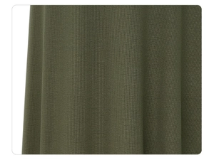 Macro view of olive green ribbed knit fabric texture with vertical striped pattern