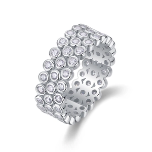Luxurious S925 sterling silver ring featuring three rows of sparkling moissanite stones