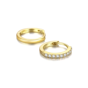 Detail of gold S925 silver wave hoop earrings with sparkling pave zircon stones