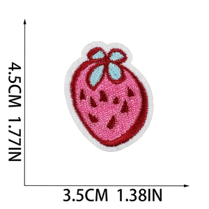 Detailed strawberry fruit patch embroidery with size dimensions 4.5cm x 3.5cm