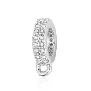 Detailed view of a silver-toned cubic zirconia micro-pave pendant clasp connector
